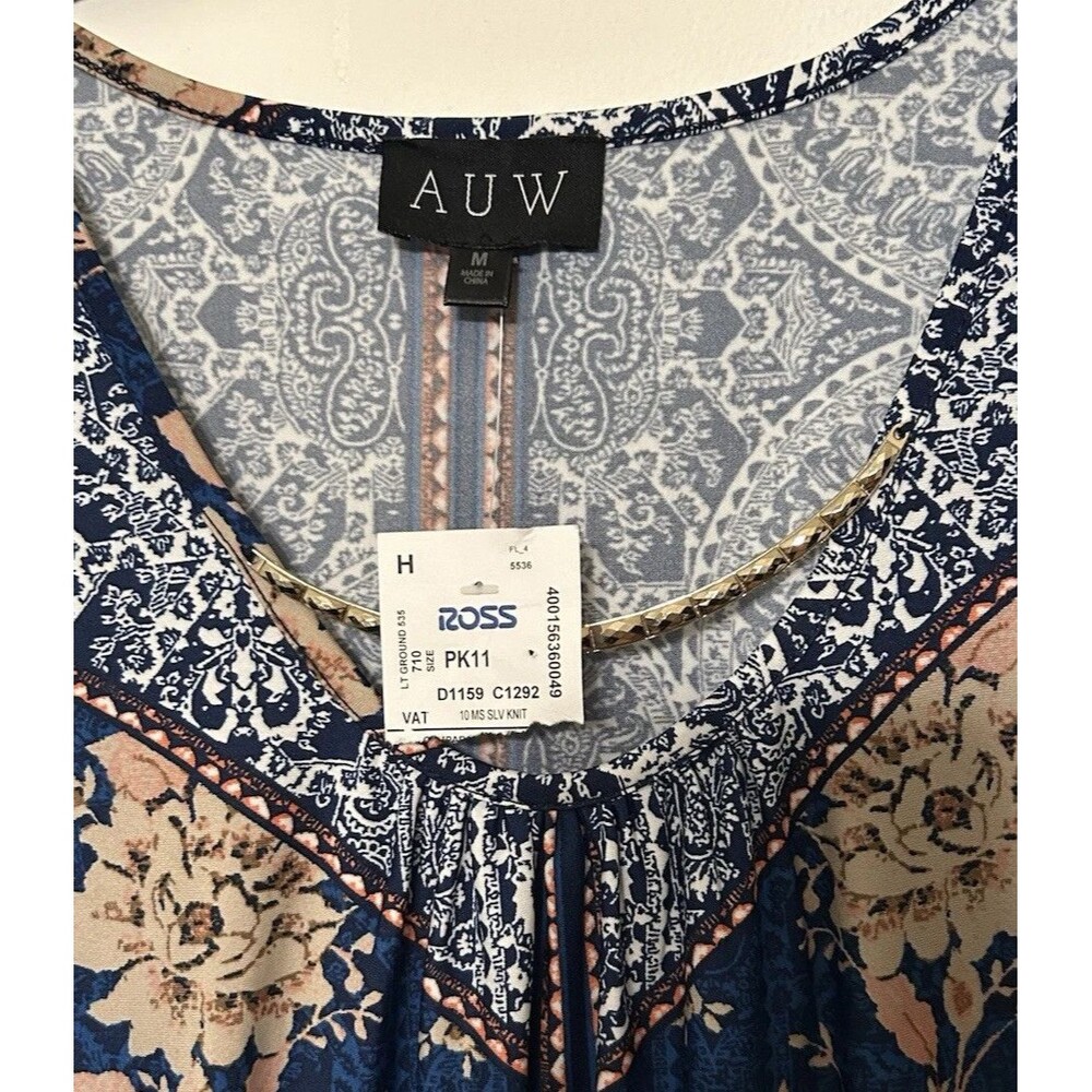 As U Wish Sleeveless Top Metal Necklace Embellishment Blue Floral Print Size M - Picture 3 of 4